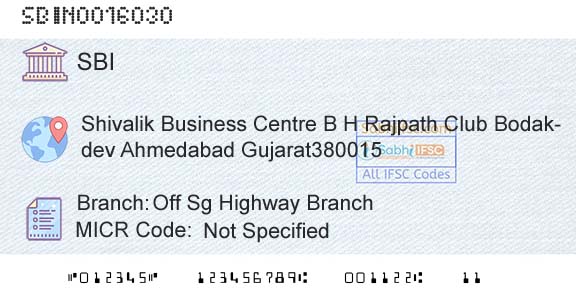 State Bank Of India Off Sg Highway BranchBranch 