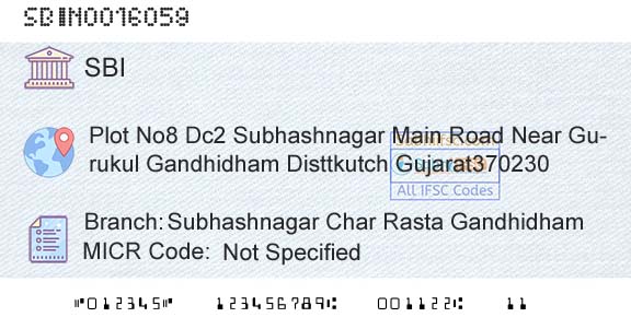 State Bank Of India Subhashnagar Char Rasta GandhidhamBranch 