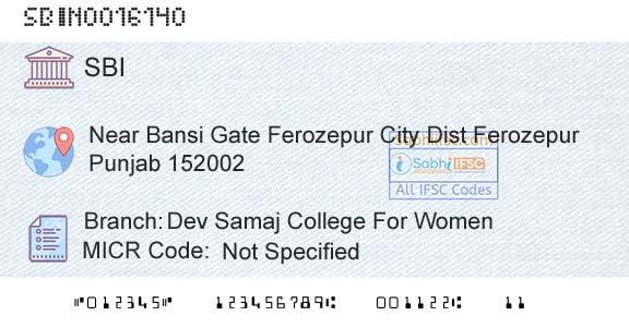 State Bank Of India Dev Samaj College For WomenBranch 