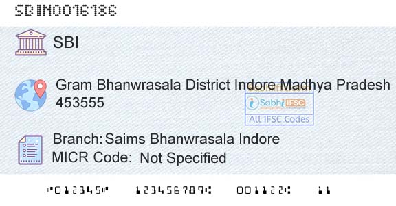 State Bank Of India Saims Bhanwrasala IndoreBranch 