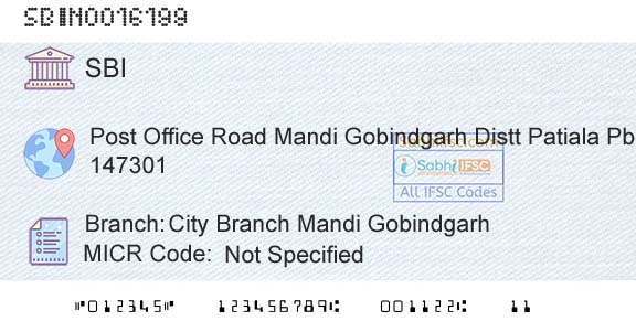 State Bank Of India City Branch Mandi GobindgarhBranch 