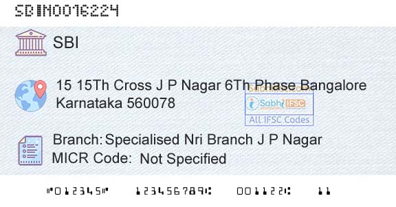 State Bank Of India Specialised Nri Branch J P NagarBranch 