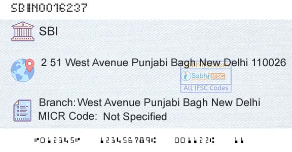 State Bank Of India West Avenue Punjabi Bagh New DelhiBranch 