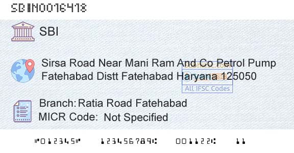 State Bank Of India Ratia Road FatehabadBranch 