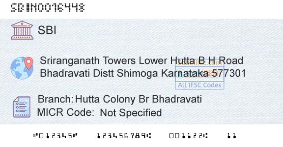 State Bank Of India Hutta Colony Br BhadravatiBranch 