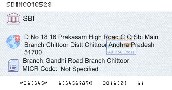 State Bank Of India Gandhi Road Branch ChittoorBranch 