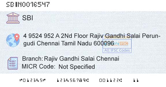 State Bank Of India Rajiv Gandhi Salai ChennaiBranch 