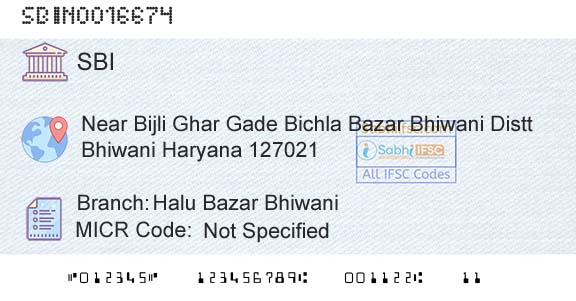 State Bank Of India Halu Bazar BhiwaniBranch 