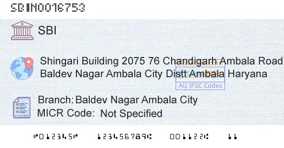 State Bank Of India Baldev Nagar Ambala CityBranch 