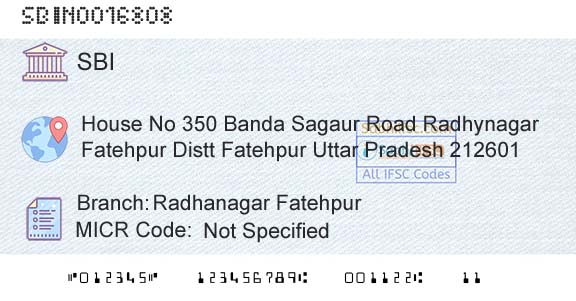 State Bank Of India Radhanagar FatehpurBranch 