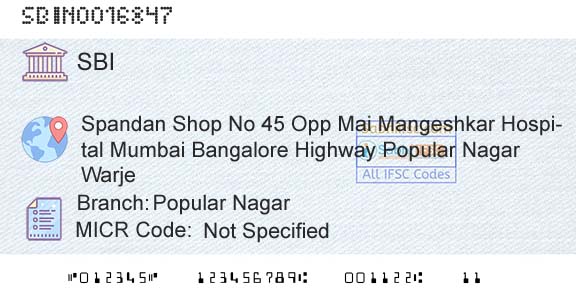 State Bank Of India Popular NagarBranch 