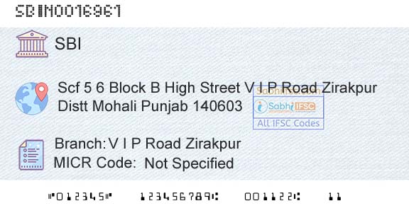 State Bank Of India V I P Road ZirakpurBranch 