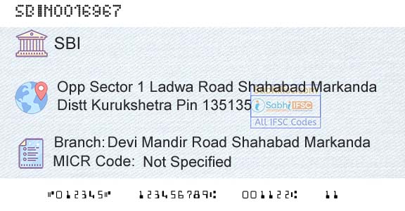 State Bank Of India Devi Mandir Road Shahabad MarkandaBranch 