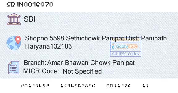 State Bank Of India Amar Bhawan Chowk PanipatBranch 