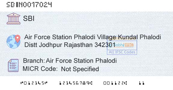 State Bank Of India Air Force Station PhalodiBranch 