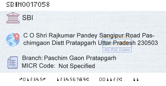 State Bank Of India Paschim Gaon PratapgarhBranch 