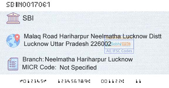 State Bank Of India Neelmatha Hariharpur LucknowBranch 