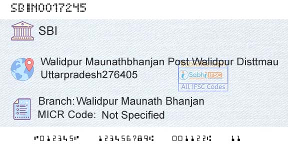 State Bank Of India Walidpur Maunath BhanjanBranch 