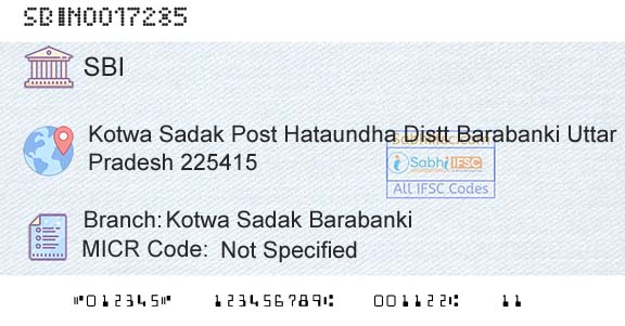 State Bank Of India Kotwa Sadak BarabankiBranch 