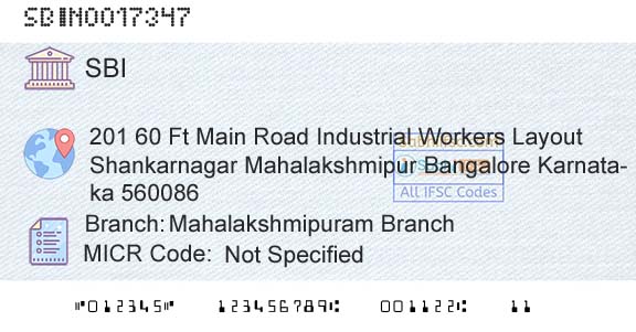 State Bank Of India Mahalakshmipuram BranchBranch 