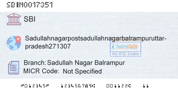 State Bank Of India Sadullah Nagar BalrampurBranch 