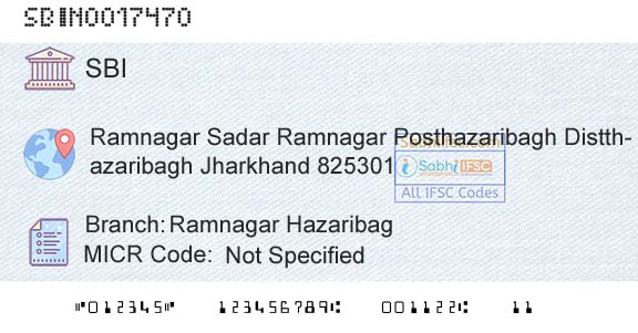State Bank Of India Ramnagar HazaribagBranch 