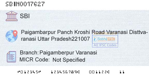 State Bank Of India Paigamberpur VaranasiBranch 