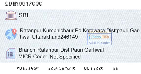 State Bank Of India Ratanpur Dist Pauri GarhwalBranch 