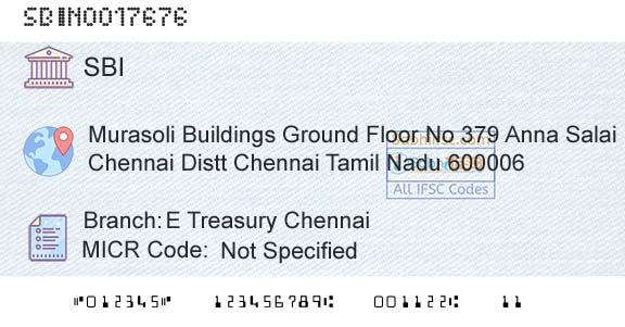 State Bank Of India E Treasury ChennaiBranch 