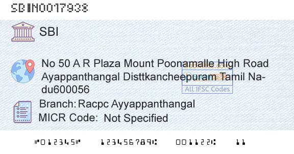 State Bank Of India Racpc AyyappanthangalBranch 