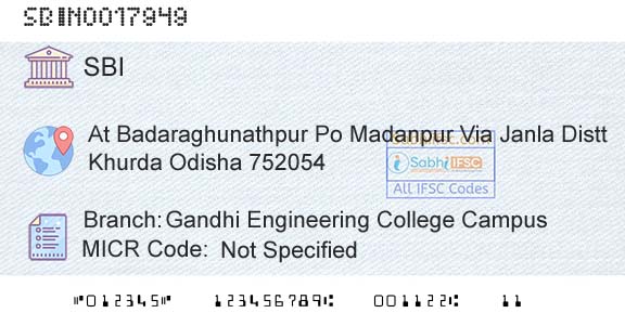 State Bank Of India Gandhi Engineering College CampusBranch 