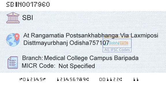 State Bank Of India Medical College Campus BaripadaBranch 