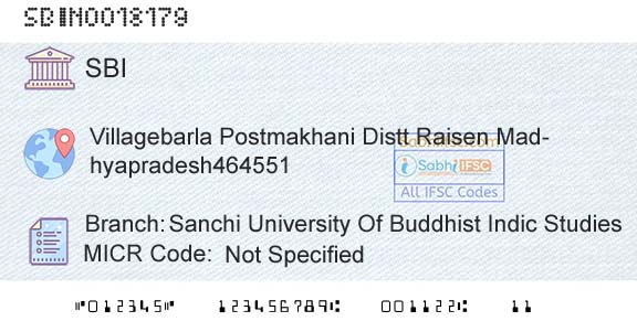 State Bank Of India Sanchi University Of Buddhist Indic StudiesBranch 