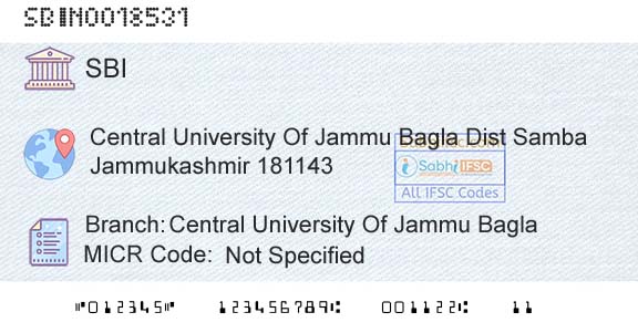 State Bank Of India Central University Of Jammu BaglaBranch 
