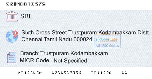 State Bank Of India Trustpuram KodambakkamBranch 