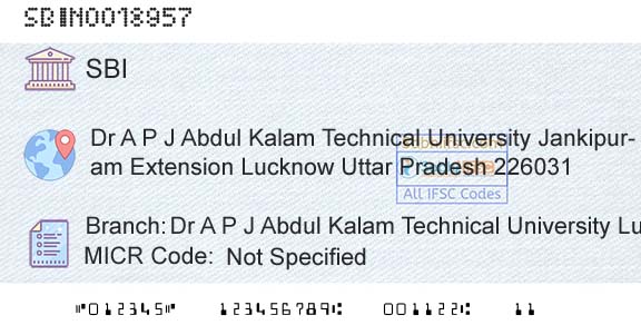 State Bank Of India Dr A P J Abdul Kalam Technical University LucknowBranch 