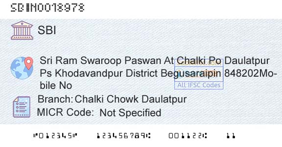 State Bank Of India Chalki Chowk DaulatpurBranch 