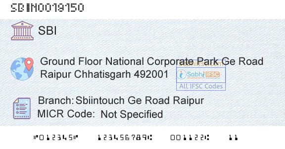 State Bank Of India Sbiintouch Ge Road RaipurBranch 