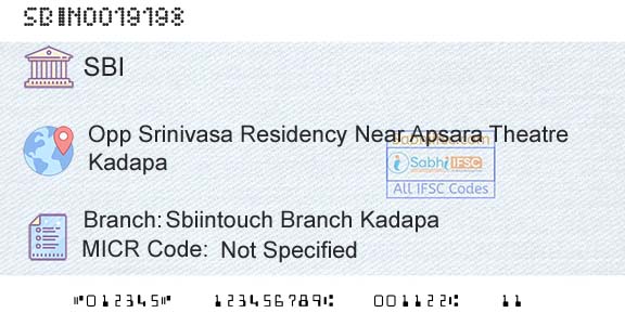State Bank Of India Sbiintouch Branch KadapaBranch 