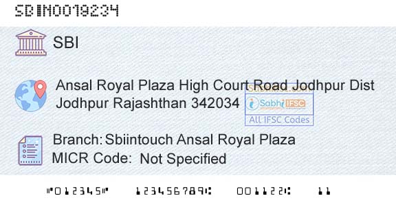 State Bank Of India Sbiintouch Ansal Royal PlazaBranch 