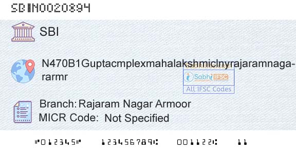 State Bank Of India Rajaram Nagar ArmoorBranch 