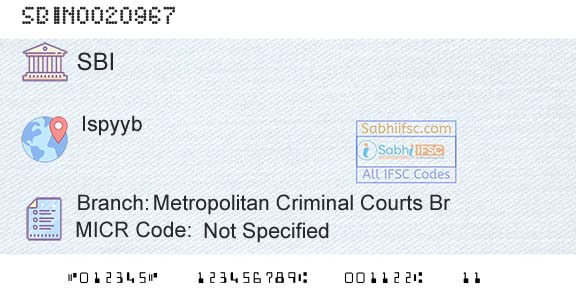 State Bank Of India Metropolitan Criminal Courts BrBranch 