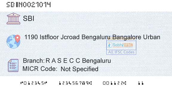 State Bank Of India R A S E C C BengaluruBranch 
