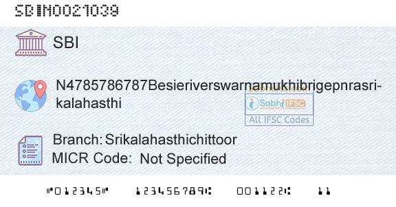 State Bank Of India SrikalahasthichittoorBranch 