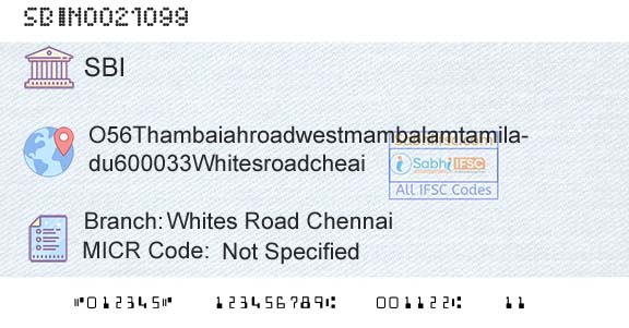 State Bank Of India Whites Road ChennaiBranch 