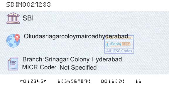 State Bank Of India Srinagar Colony HyderabadBranch 