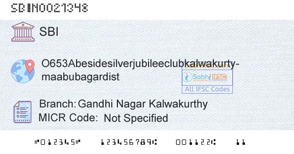 State Bank Of India Gandhi Nagar KalwakurthyBranch 
