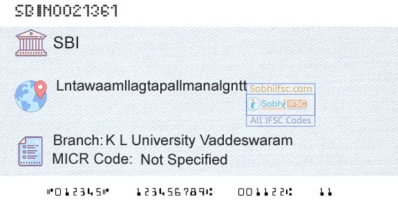 State Bank Of India K L University VaddeswaramBranch 
