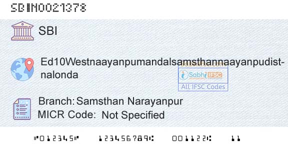 State Bank Of India Samsthan NarayanpurBranch 