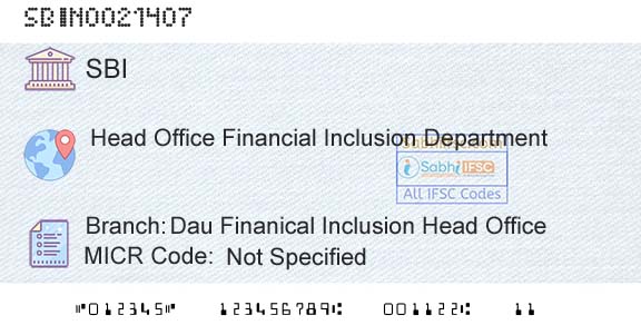 State Bank Of India Dau Finanical Inclusion Head OfficeBranch 